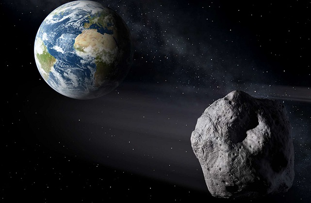 La terre vu du ciel et un astéroïde