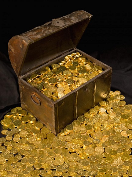 Un coffre ouvert avec plein de pièces d'or