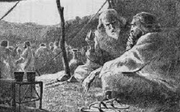 Jetro reçoit Moïse dans la tente du Rendez-vous