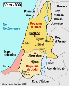 environ 830 ans avant Jésus-Christ, Israël est divisé en deux royaumes